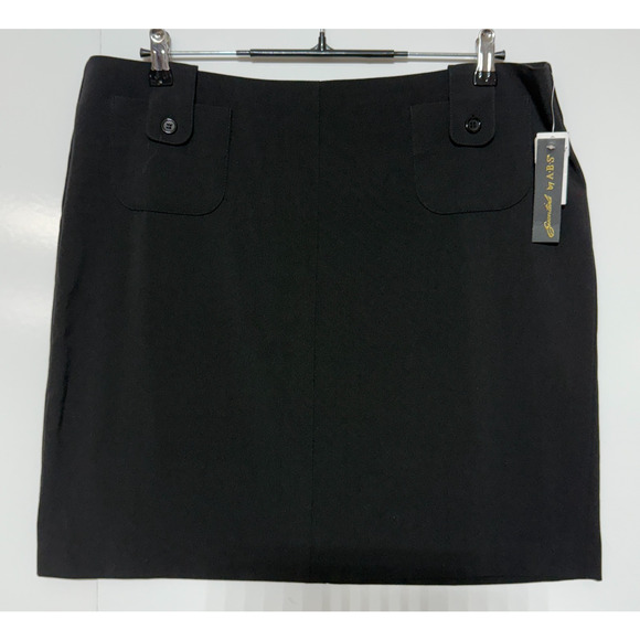 Essentials Mini Pencil Skirt 14 Black Stretch Pockets NWT - Picture 1 of 5
